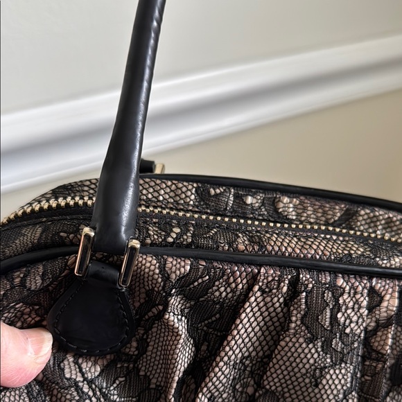 Valentino Garavani Black Leather Satchel with Lace Overlay - Picture 11 of 12